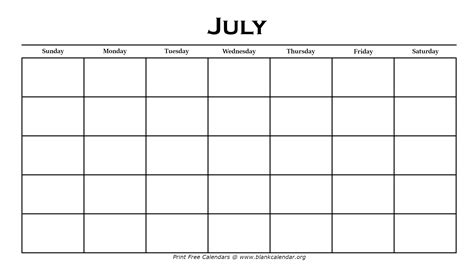 Blank July Calendar Printable